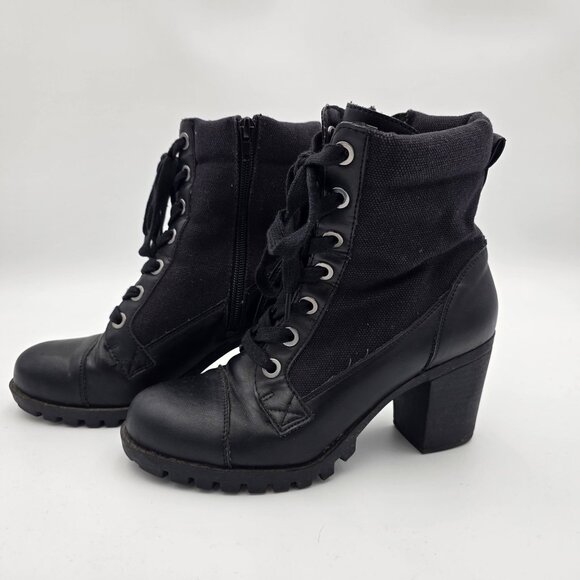 XOXO Womens Black Lace-Up Ankle Boots Size 6 PU/Textile - Picture 1 of 10